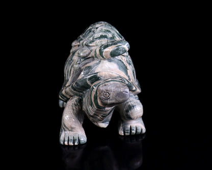 6.3" Jiulong Jade Hand Carved Crystal Turtles Sculpture