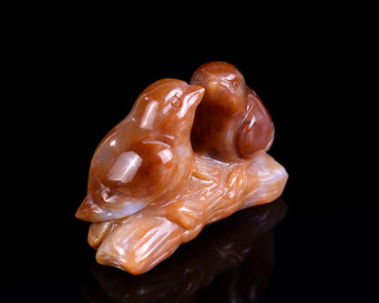 4.1" Chalcedony Hand Carved Crystal Birds Sculpture