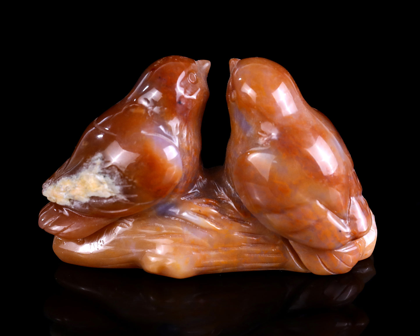 4.1" Chalcedony Hand Carved Crystal Birds Sculpture