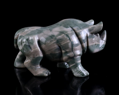 3.9" Jiulong Jade Hand Carved Crystal Rhinoceros Sculpture