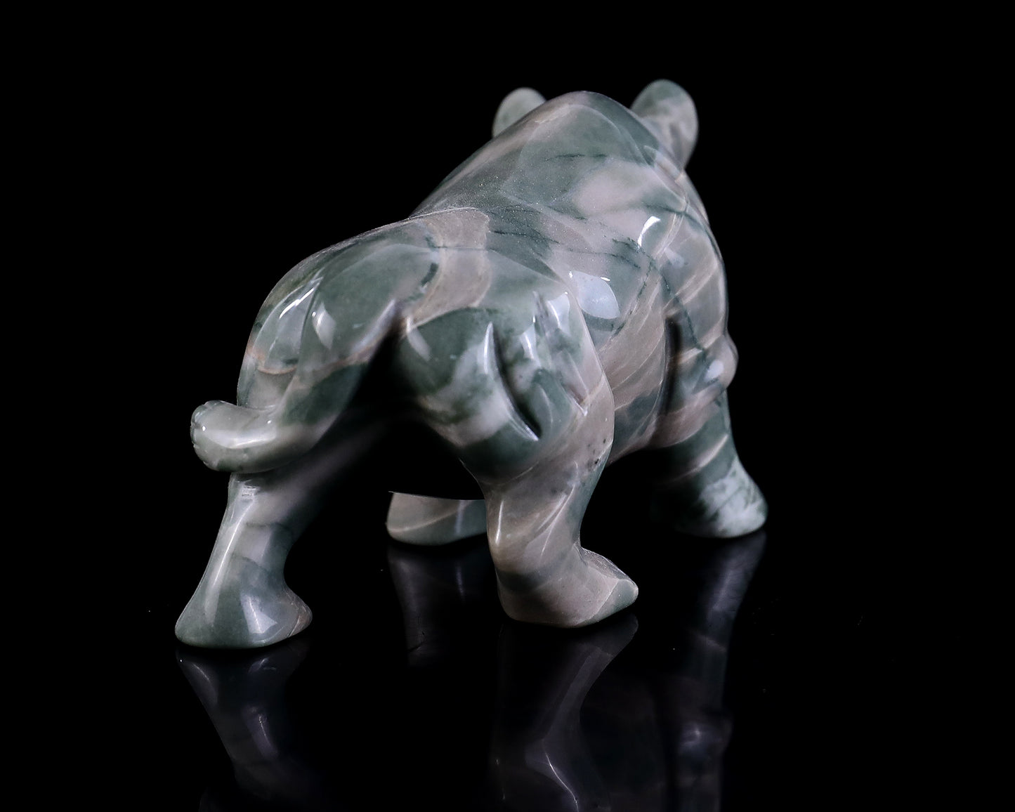 3.9" Jiulong Jade Hand Carved Crystal Rhinoceros Sculpture