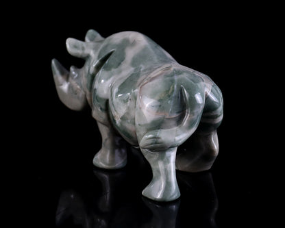 3.9" Jiulong Jade Hand Carved Crystal Rhinoceros Sculpture