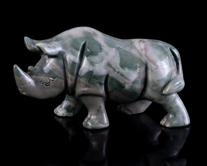 3.9" Jiulong Jade Hand Carved Crystal Rhinoceros Sculpture