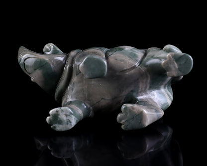 3.9" Jiulong Jade Hand Carved Crystal Rhinoceros Sculpture