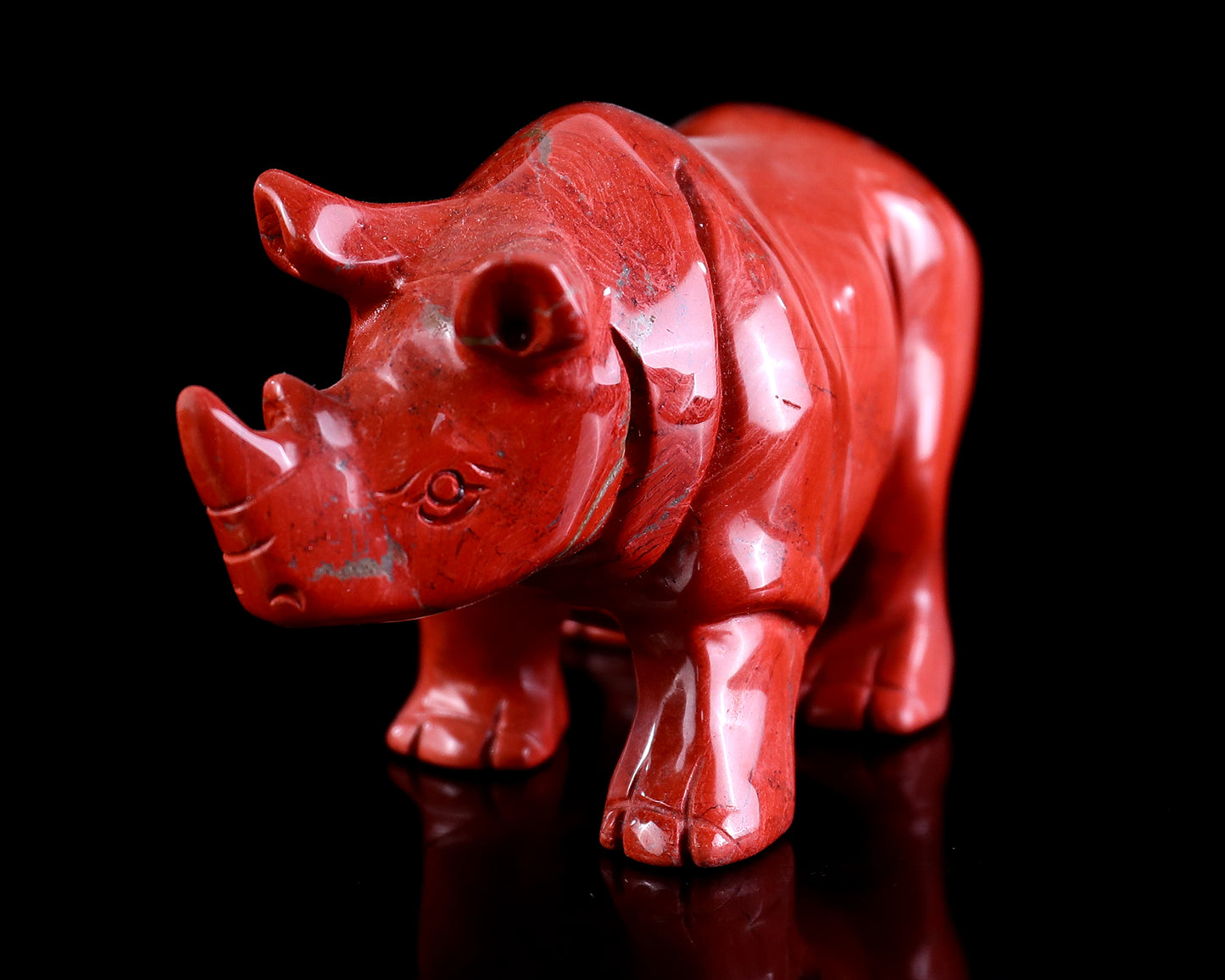 3.9" Red Jasper Hand Carved Crystal Rhinoceros Sculpture