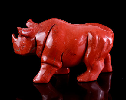 3.9" Red Jasper Hand Carved Crystal Rhinoceros Sculpture