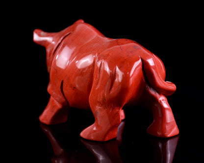 3.9" Red Jasper Hand Carved Crystal Rhinoceros Sculpture