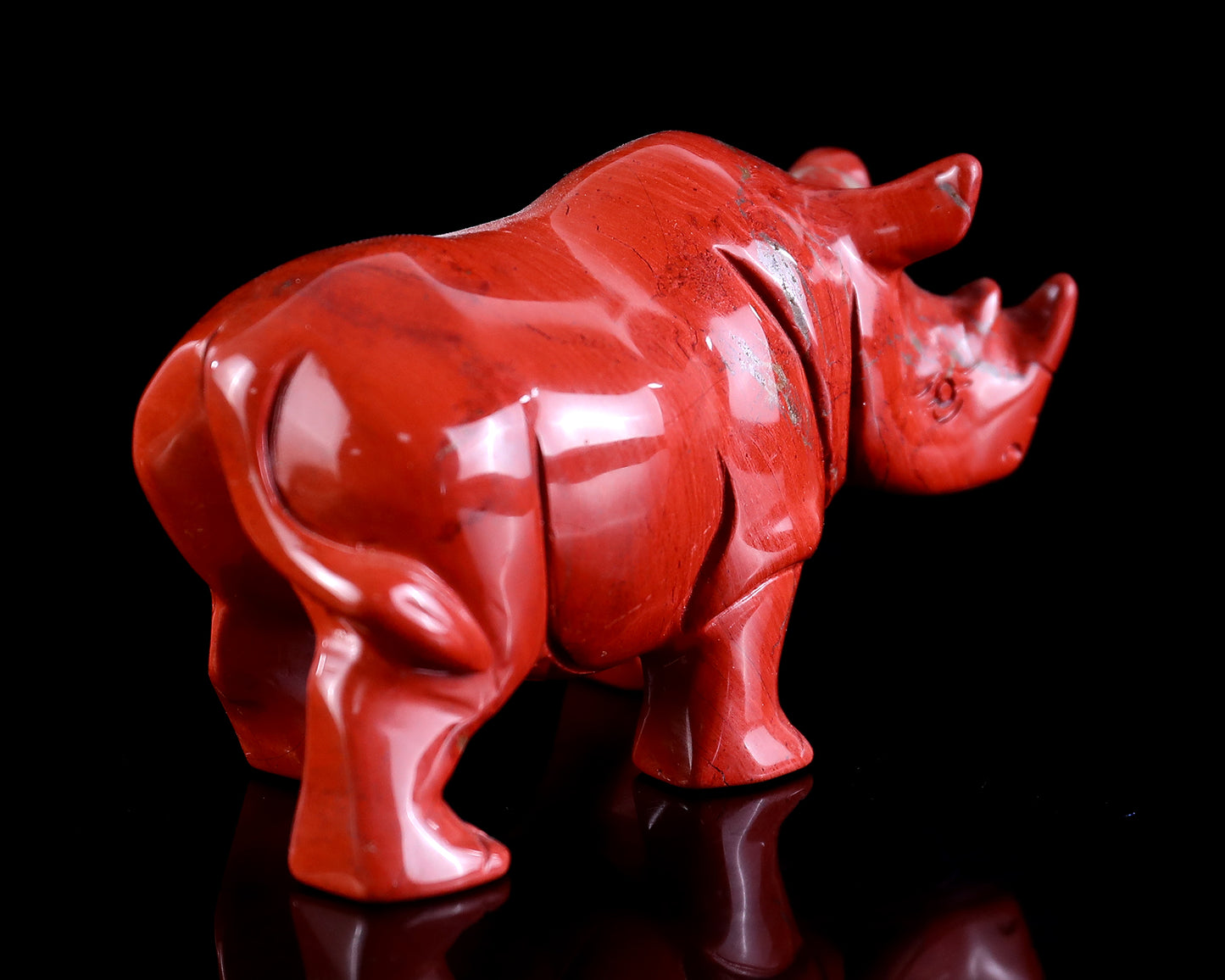 3.9" Red Jasper Hand Carved Crystal Rhinoceros Sculpture