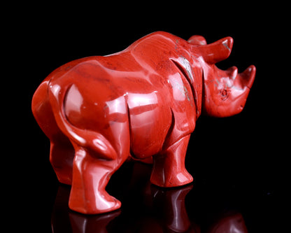 3.9" Red Jasper Hand Carved Crystal Rhinoceros Sculpture