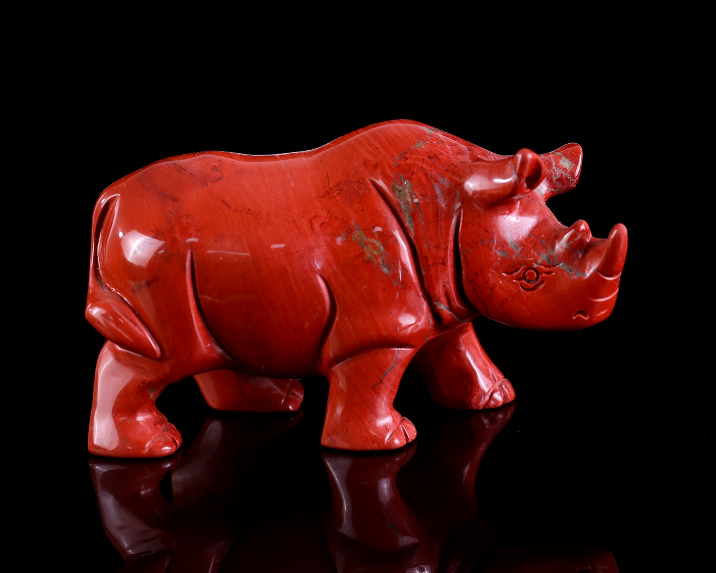 3.9" Red Jasper Hand Carved Crystal Rhinoceros Sculpture