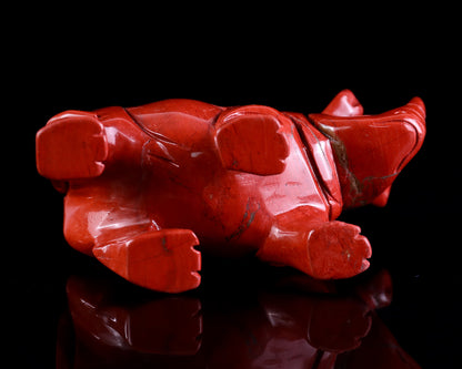 3.9" Red Jasper Hand Carved Crystal Rhinoceros Sculpture