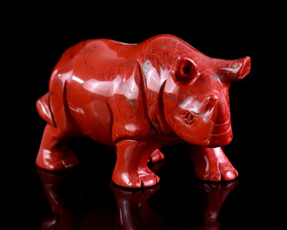 3.9" Red Jasper Hand Carved Crystal Rhinoceros Sculpture