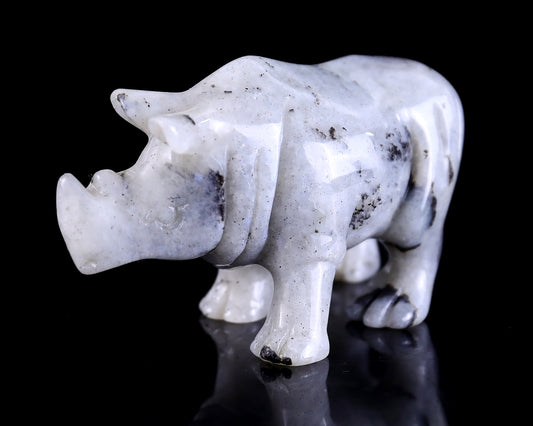 3.7" Labradorite Hand Carved Crystal Rhinoceros Sculpture