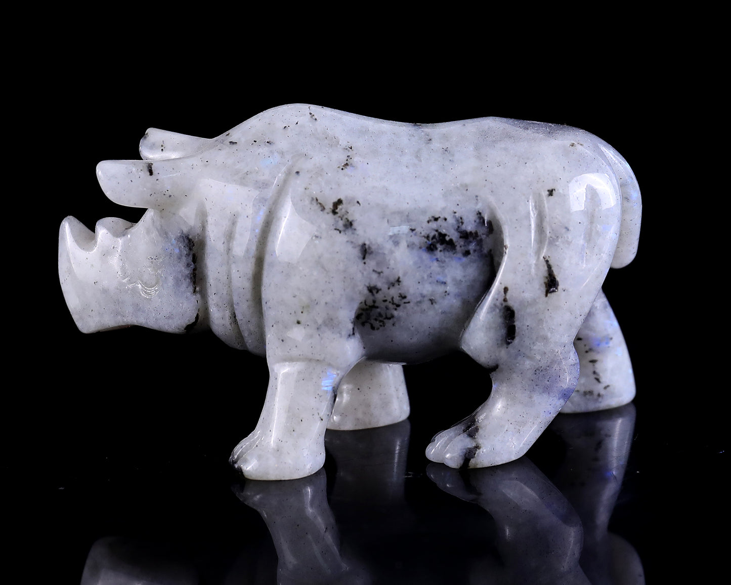 3.7" Labradorite Hand Carved Crystal Rhinoceros Sculpture