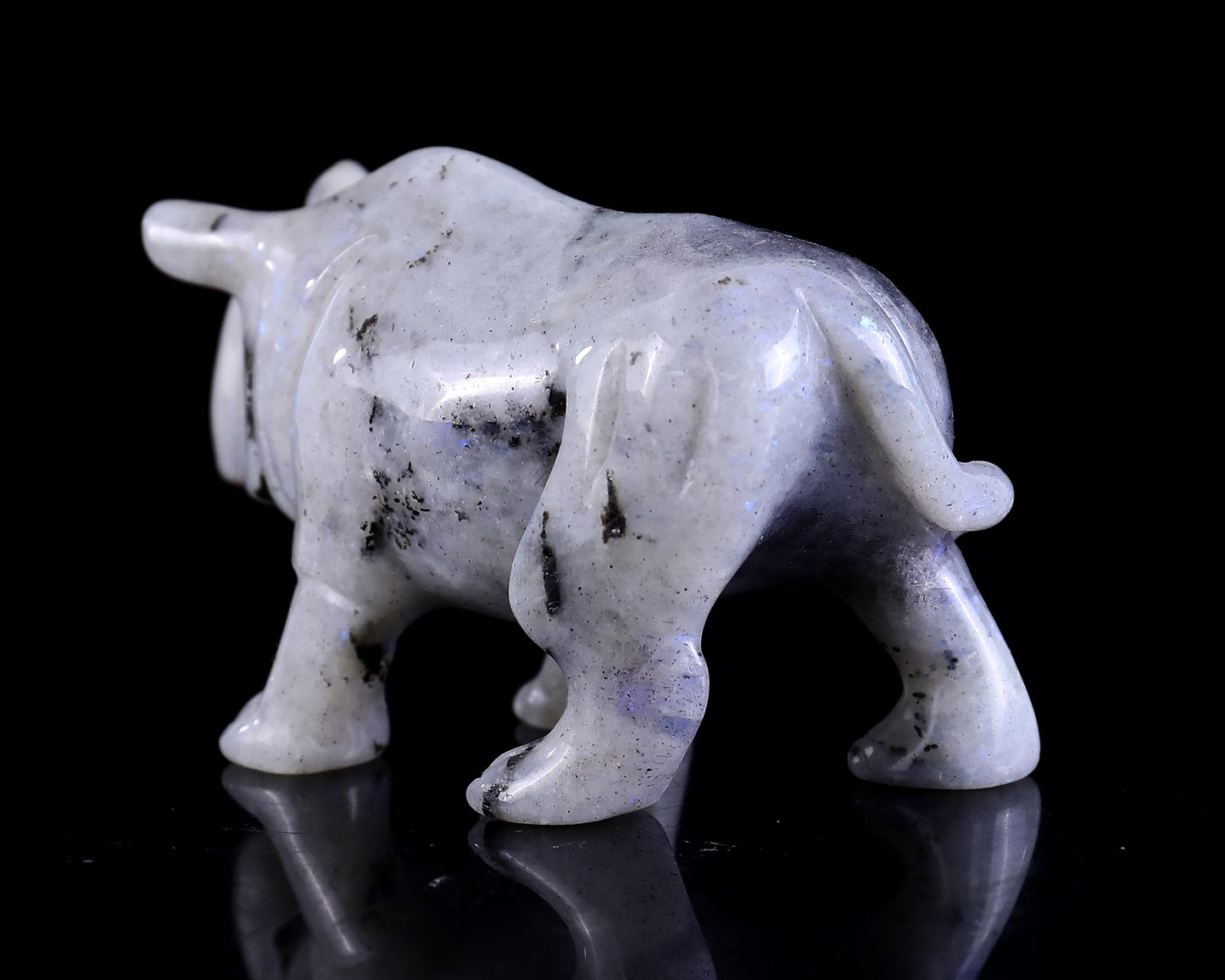 3.7" Labradorite Hand Carved Crystal Rhinoceros Sculpture