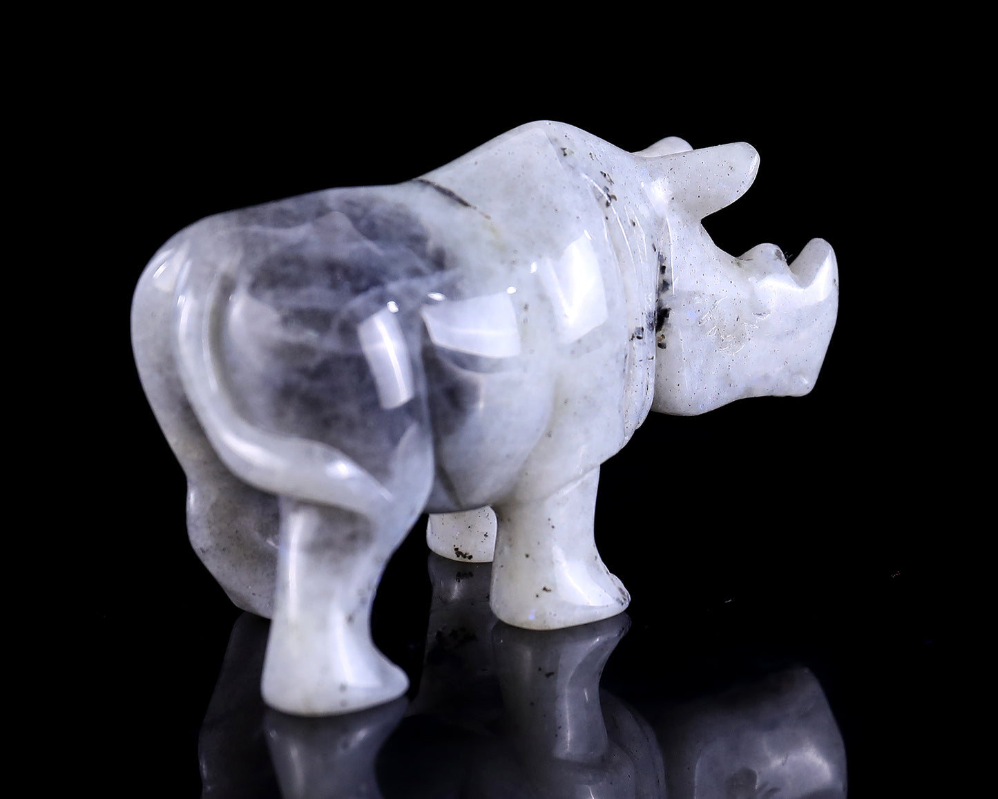 3.7" Labradorite Hand Carved Crystal Rhinoceros Sculpture