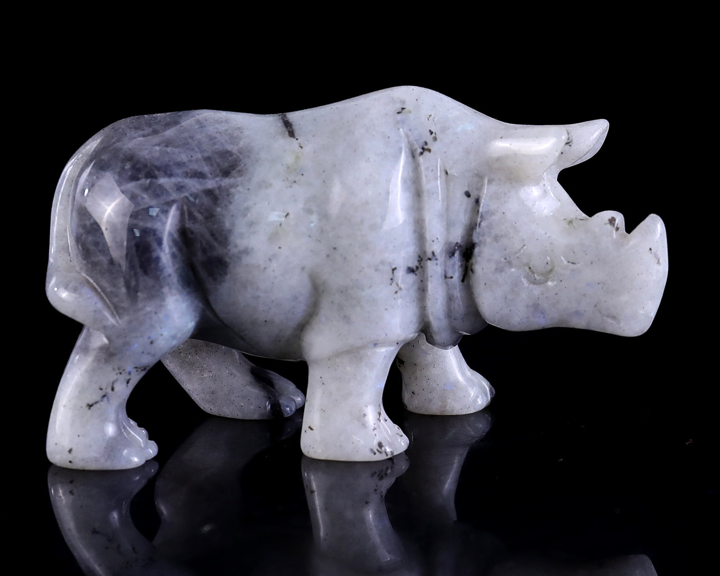 3.7" Labradorite Hand Carved Crystal Rhinoceros Sculpture