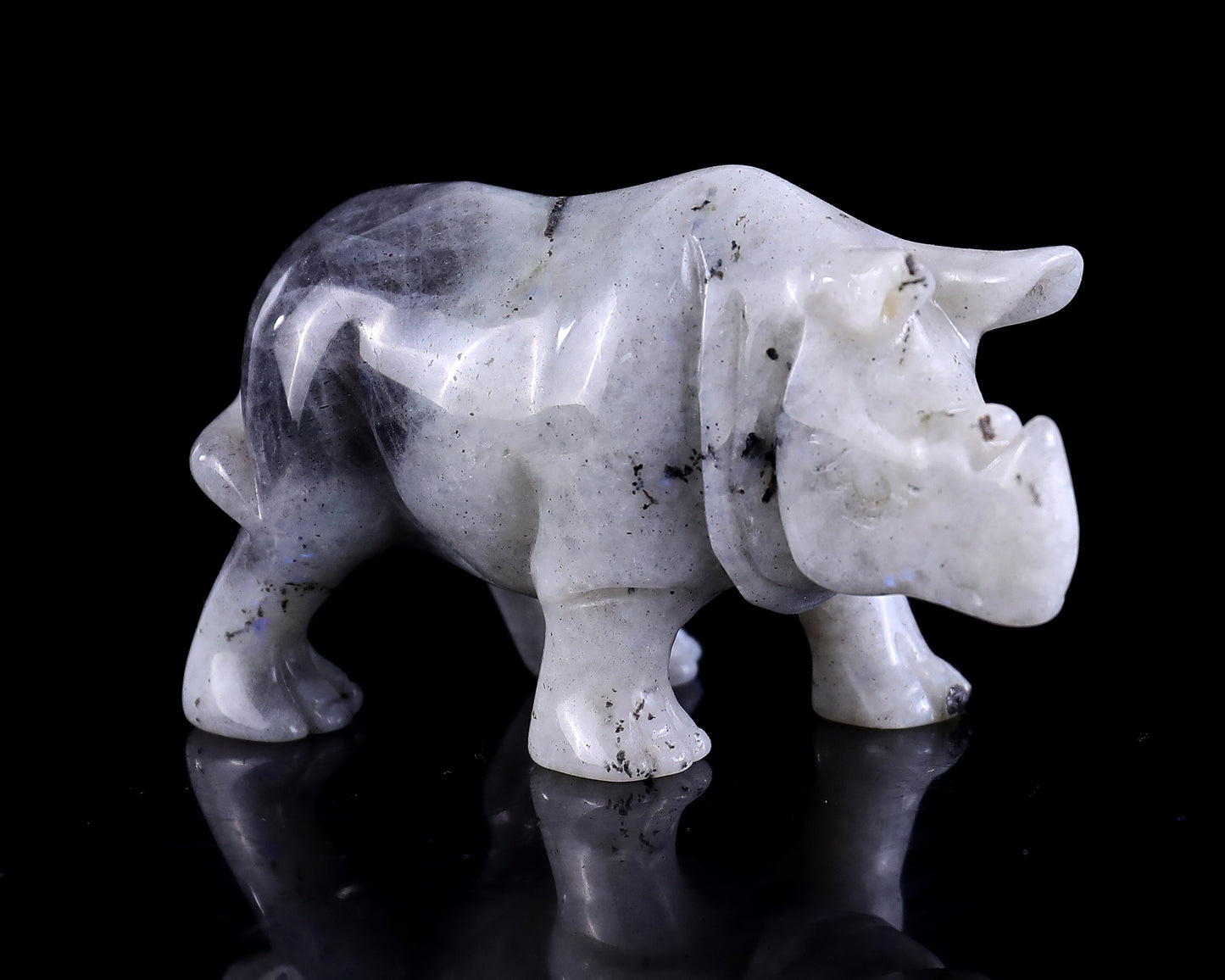 3.7" Labradorite Hand Carved Crystal Rhinoceros Sculpture