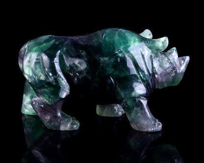 3.9" Fluorite Hand Carved Crystal Rhinoceros Sculpture