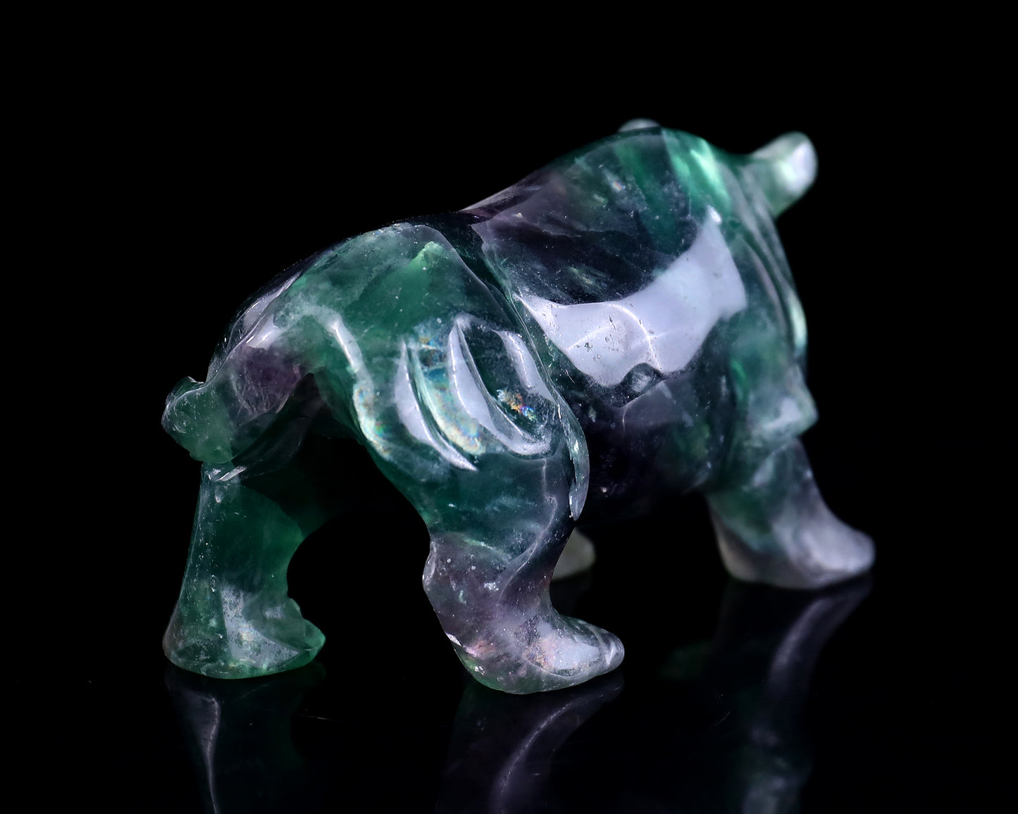 3.9" Fluorite Hand Carved Crystal Rhinoceros Sculpture