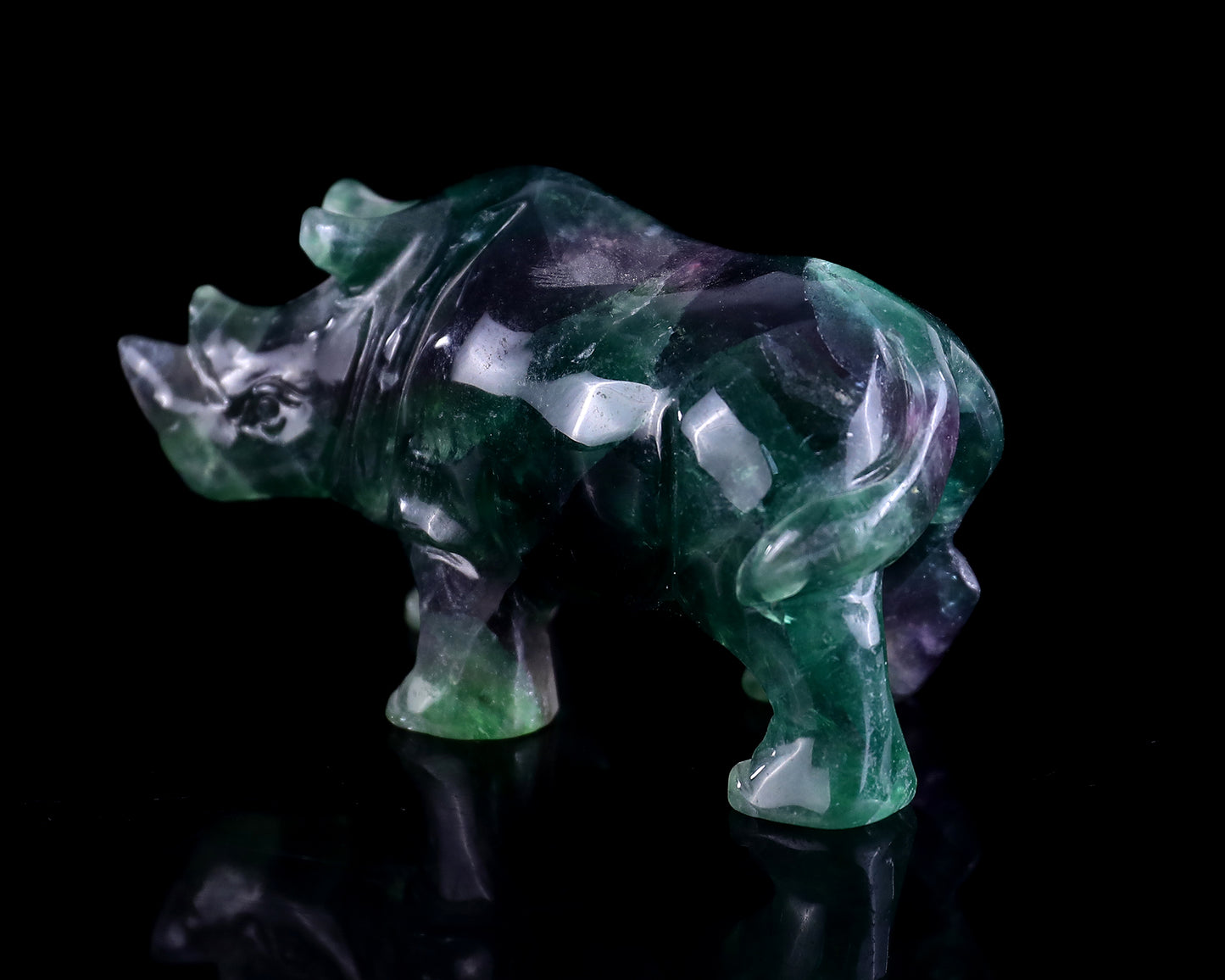 3.9" Fluorite Hand Carved Crystal Rhinoceros Sculpture