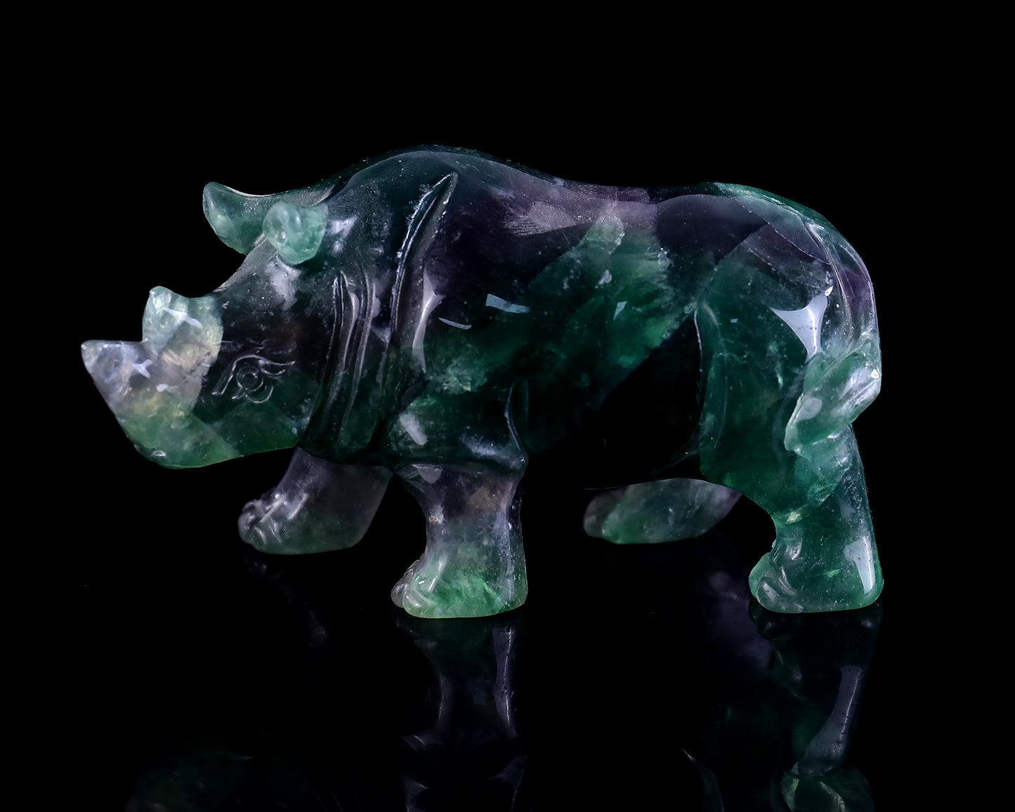 3.9" Fluorite Hand Carved Crystal Rhinoceros Sculpture