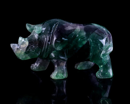 3.9" Fluorite Hand Carved Crystal Rhinoceros Sculpture