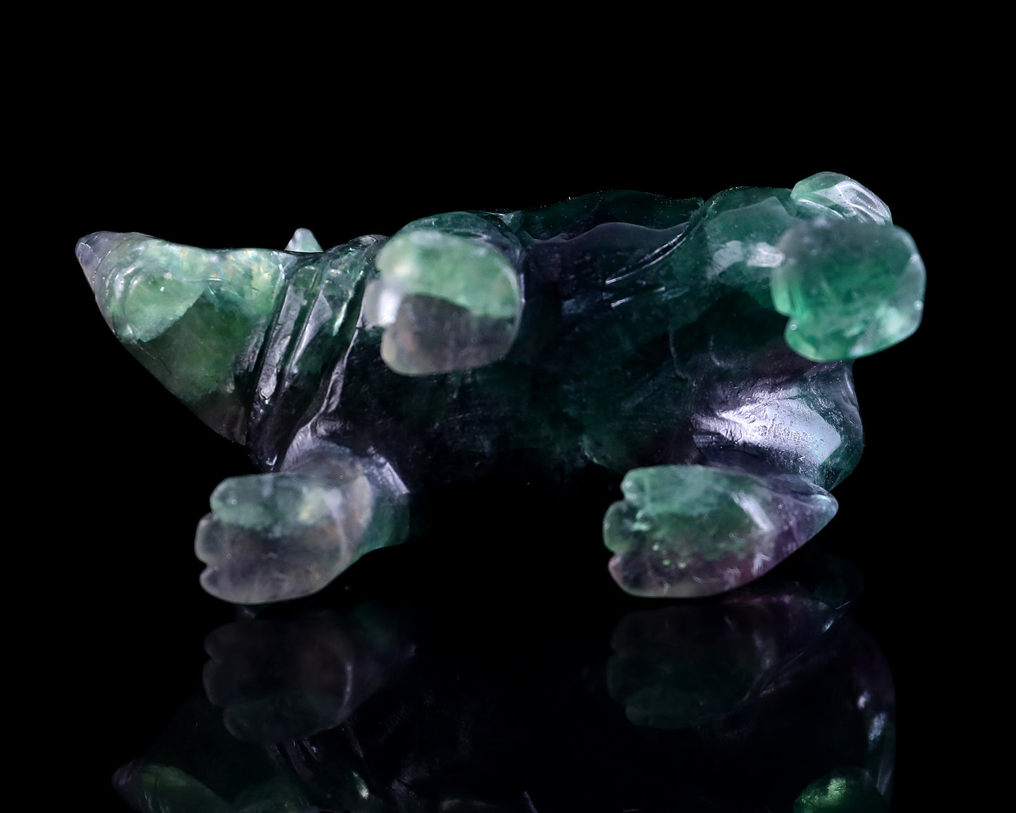 3.9" Fluorite Hand Carved Crystal Rhinoceros Sculpture