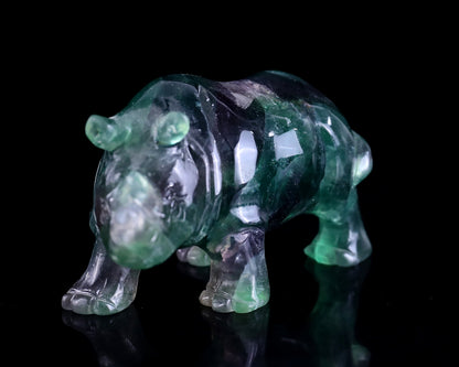 3.9" Fluorite Hand Carved Crystal Rhinoceros Sculpture