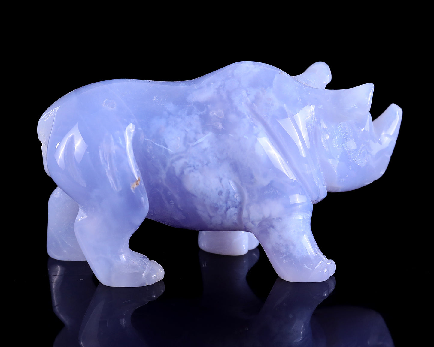 3.9" Blue Chalcedony Hand Carved Crystal Rhinoceros Sculpture