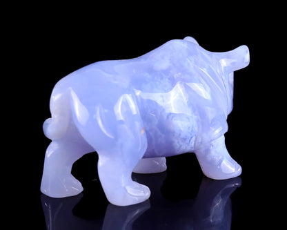 3.9" Blue Chalcedony Hand Carved Crystal Rhinoceros Sculpture