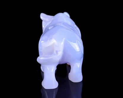 3.9" Blue Chalcedony Hand Carved Crystal Rhinoceros Sculpture