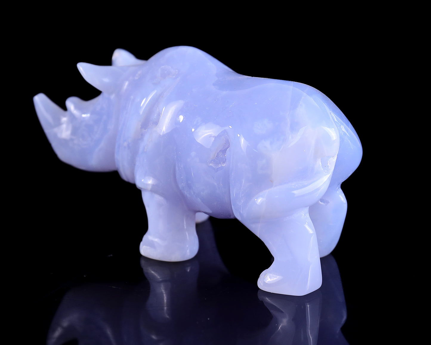 3.9" Blue Chalcedony Hand Carved Crystal Rhinoceros Sculpture