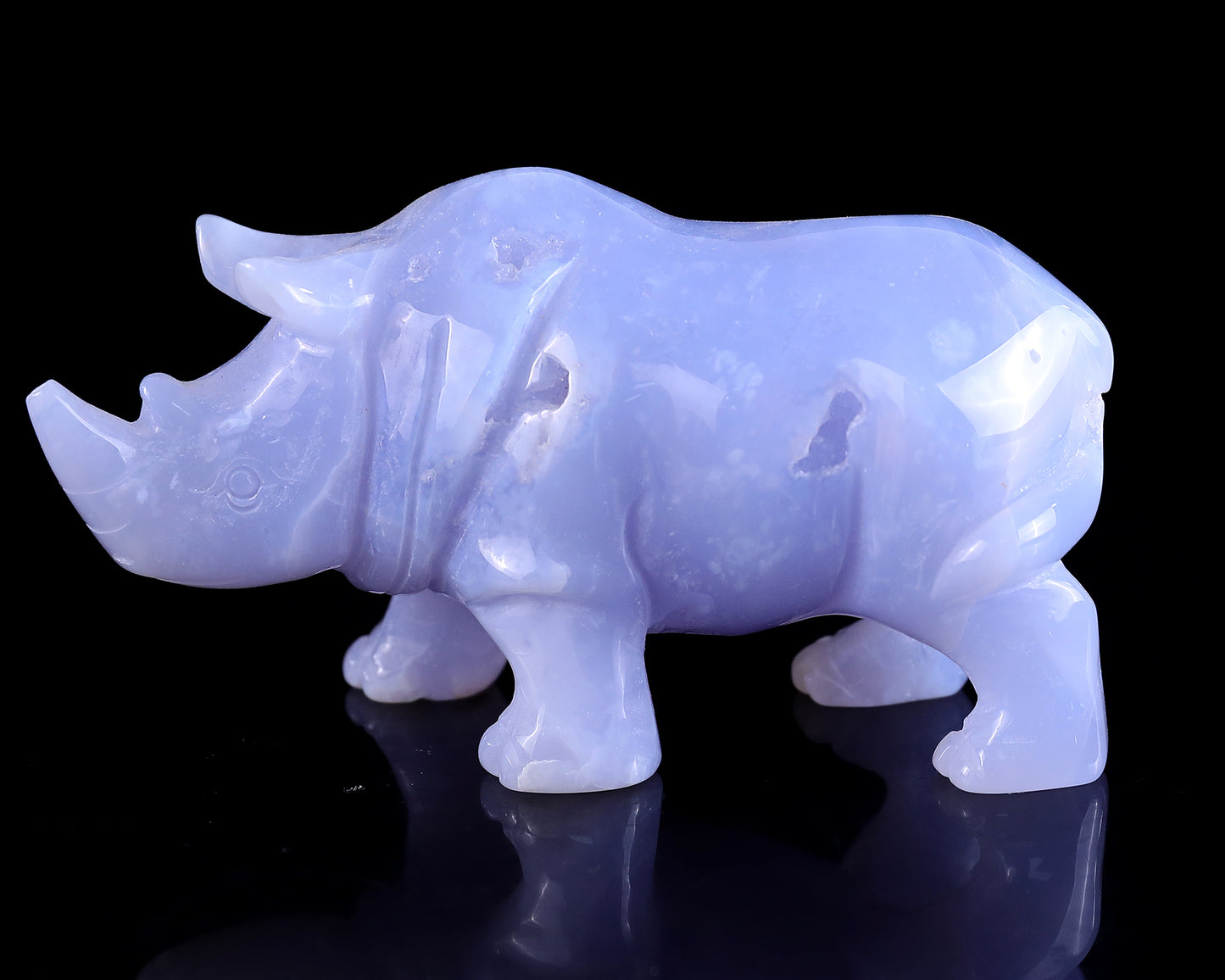 3.9" Blue Chalcedony Hand Carved Crystal Rhinoceros Sculpture