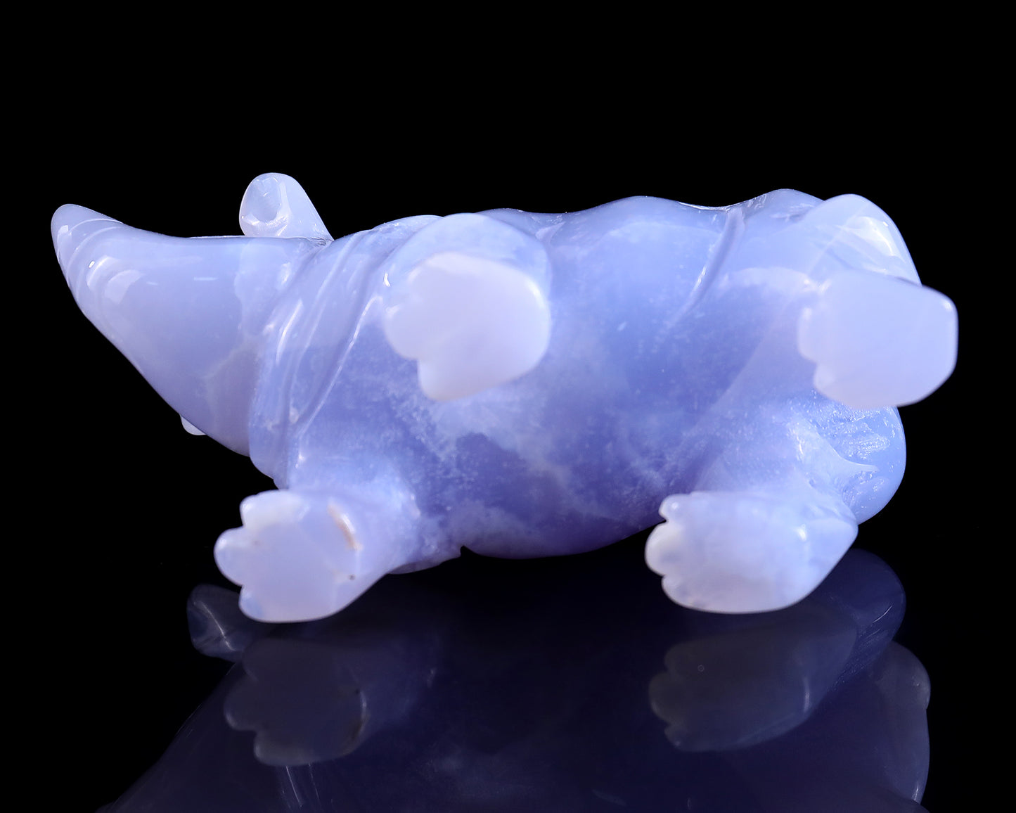 3.9" Blue Chalcedony Hand Carved Crystal Rhinoceros Sculpture