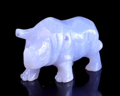 3.9" Blue Chalcedony Hand Carved Crystal Rhinoceros Sculpture