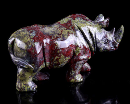 5.9" Dragon Blood Jasper Hand Carved Crystal Rhinoceros Sculpture