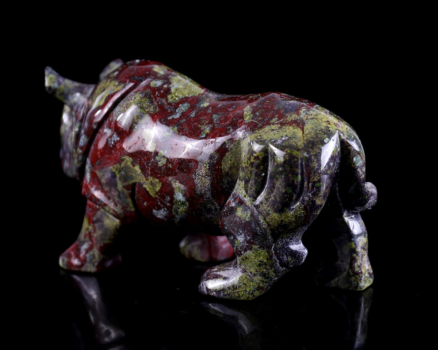 5.9" Dragon Blood Jasper Hand Carved Crystal Rhinoceros Sculpture