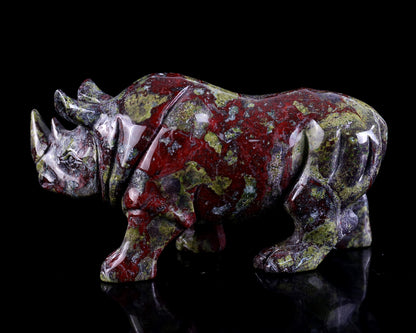 5.9" Dragon Blood Jasper Hand Carved Crystal Rhinoceros Sculpture