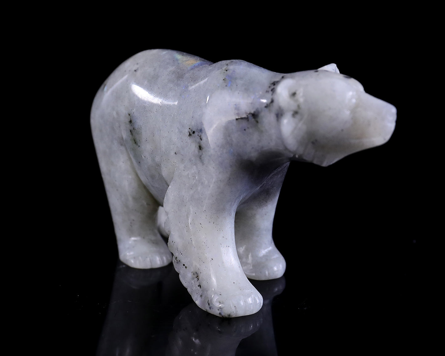 3.9" Labradorite Hand Carved Crystal Polar Bear Sculpture