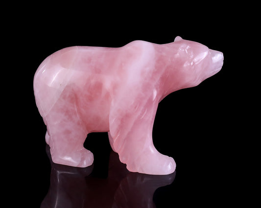 3.9" Rose Quartz Hand Carved Crystal Polar Bear Sculpture