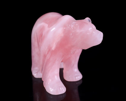 3.9" Rose Quartz Hand Carved Crystal Polar Bear Sculpture