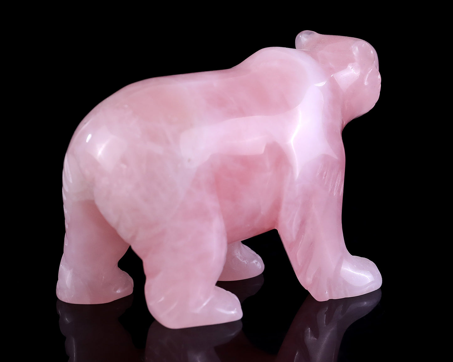 3.9" Rose Quartz Hand Carved Crystal Polar Bear Sculpture