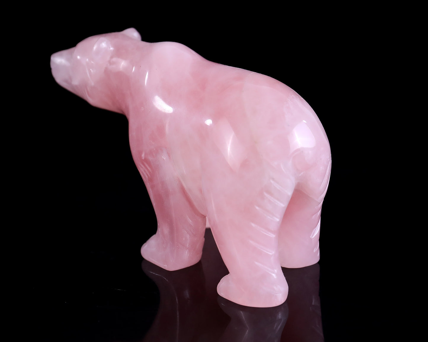 3.9" Rose Quartz Hand Carved Crystal Polar Bear Sculpture