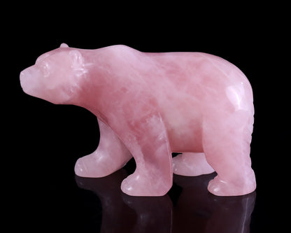 3.9" Rose Quartz Hand Carved Crystal Polar Bear Sculpture