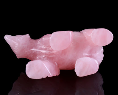 3.9" Rose Quartz Hand Carved Crystal Polar Bear Sculpture