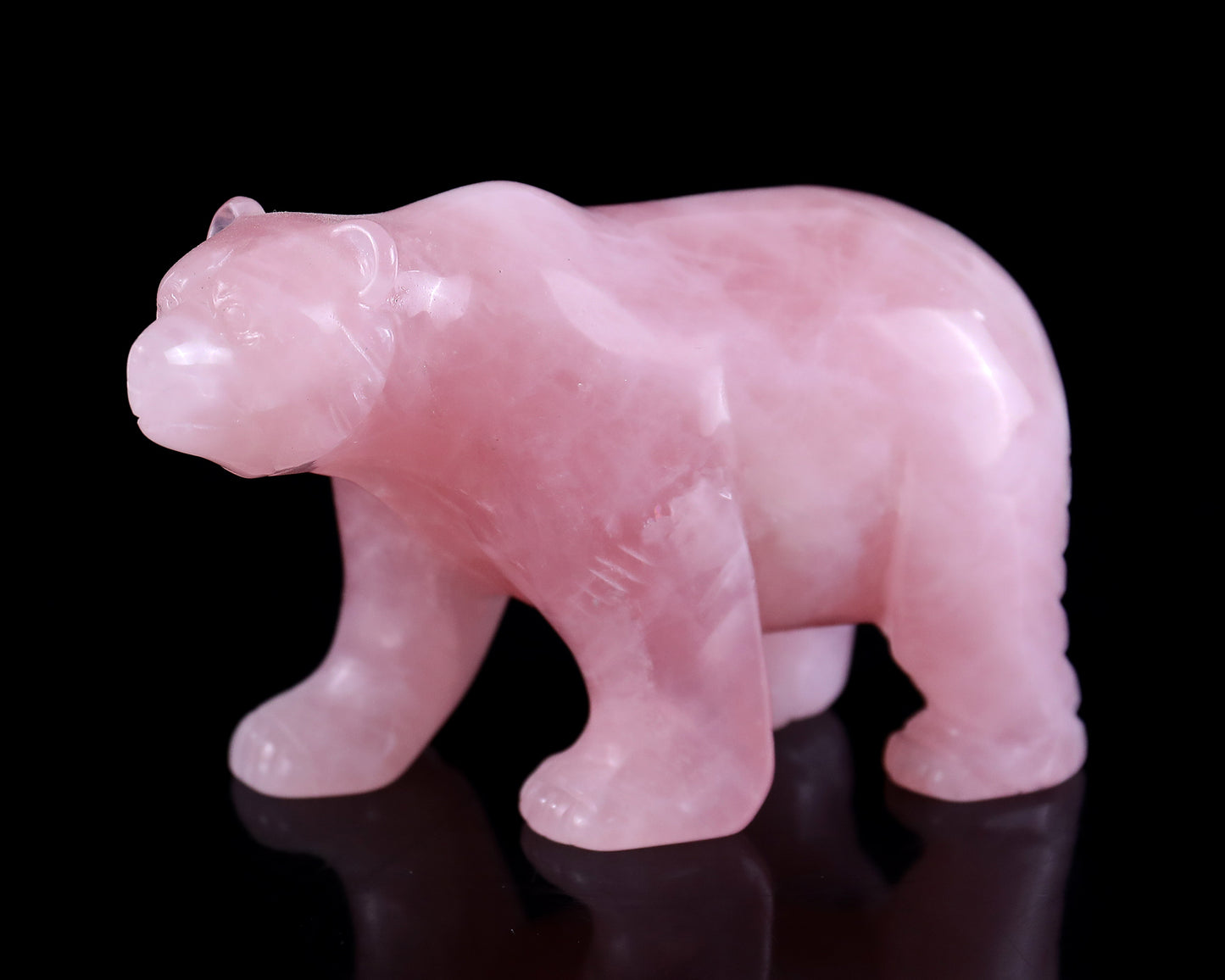 3.9" Rose Quartz Hand Carved Crystal Polar Bear Sculpture