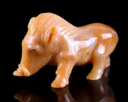 4.3" Chalcedony Hand Carved Crystal Wild Boar Sculpture