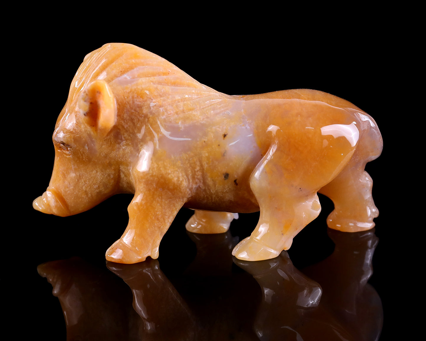 4.3" Chalcedony Hand Carved Crystal Wild Boar Sculpture