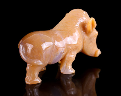 4.3" Chalcedony Hand Carved Crystal Wild Boar Sculpture